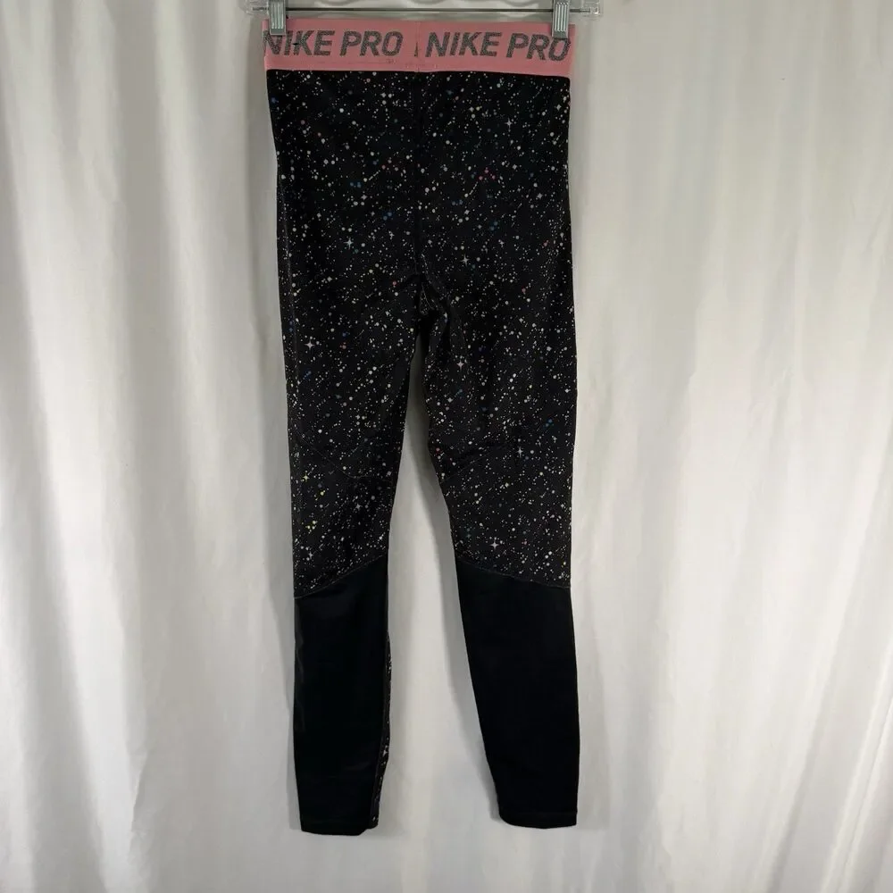 Nike Pro Leggings Youth Girls XL Black Speckled Pull On Dri Fit 28